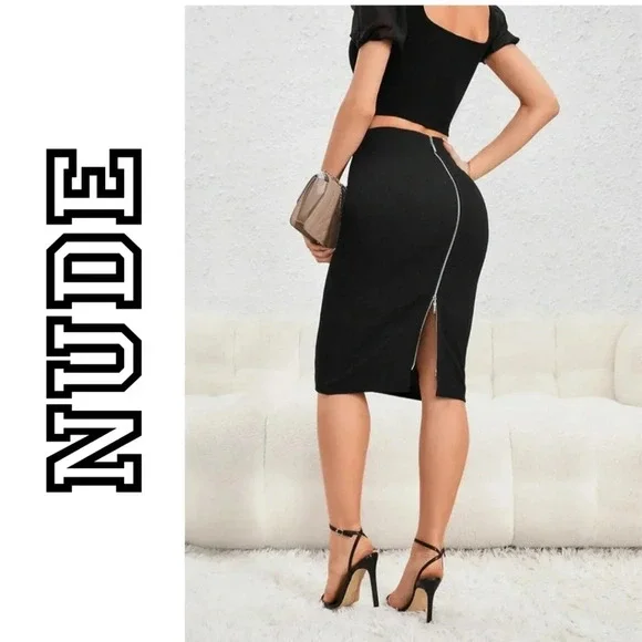 Revolve NUDE Black Full Length Back Zipper Pencil Skirt Slit High Waist Size S - Picture 10 of 10